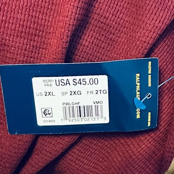 NEW Polo Ralph Lauren Men's 2XL Burgundy Waffle Knit Thermal Crewneck T-Shirt. - Picture 11 of 11